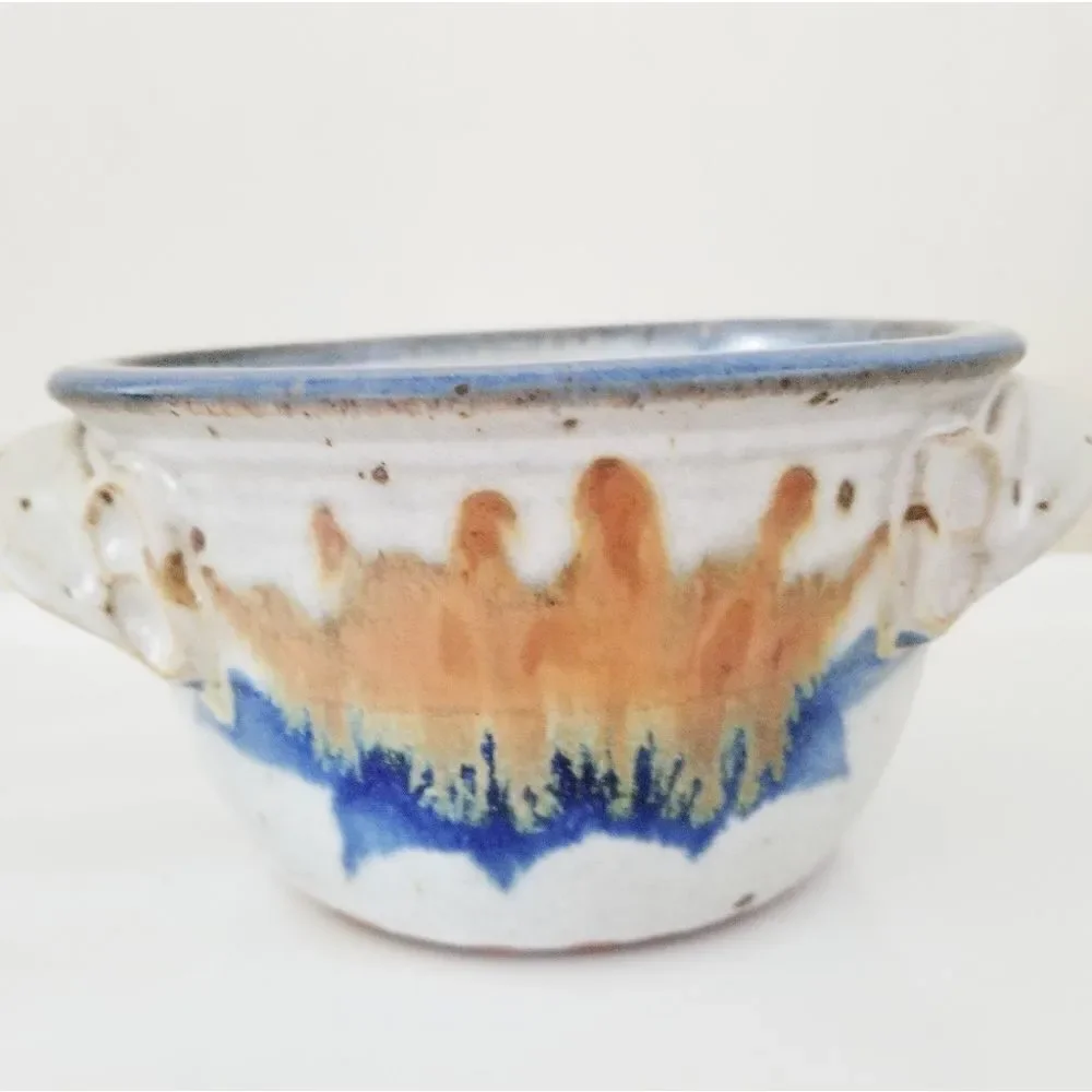 Vintage Pottery bowl with handles signed